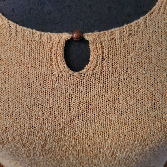 Vtg Talbots Womens S Textured Knit Sweater Gold 3/4 Sleeve Keyhole Button Detail - Picture 3 of 8